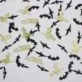 Golden glitter witch and Happy Halloween confetti with black paper bats on white - Gold Happy Halloween Bat Witch and Crow