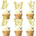Detalle de seis adornos de mariposas doradas con purpurina para decoración de pasteles - Paquete Estándar / Dorado