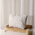 Light gray floral cosmetic bag with pink flower relief pattern and fabric texture - 26x18cm / Green Large