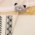 Cute gray plush cat massage hammer with black ears and natural wooden handle - 35cm (Massage Stick) / Smiling Cat