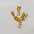 Close-up of a 18k gold plated stainless steel rooster pendant with polished metal finish - D07-Chicken-Gold