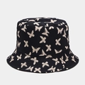 Chapeau bob réversible noir avec imprimé papillon blanc en toile de coton - Motif de Papillon