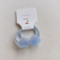 Set of two light blue spiral hair ties with matte heart pendants and white card - Blue Heart Hair Tie