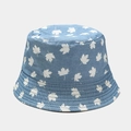 Light blue reversible bucket hat with white maple leaf print for summer sun protection - M(56-58cm) / Light Blue Maple Leaf Style (Double Sided)