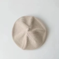 Breathable beige knitted beret hat for babies with a stylish minimalist painter style - Beige