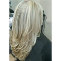 Long layered synthetic wig with ombre ash blonde and grey white mix for women - Ash Blonde Highlights