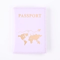 Pink PU leather world map passport holder with gold foil stamping on white background - Light Purple