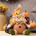 Boy scarecrow doll in orange plaid outfit with sunflower hat for Thanksgiving harvest decor - Male Style