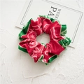 Chouchou en velours avec motif pastèque en rouge et vert festif sur fond de pierre - 9# Imprimé style pastèque rouge vert