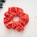 Red velvet Christmas scrunchie with golden reindeer and snowflake patterns - Red Snowman Reindeer