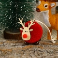 Handmade Christmas reindeer pendant with a soft red pom-pom and natural wood antlers - F4-2 Red Little Lamb