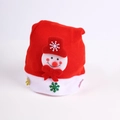 Detailed view of red plush Christmas hat featuring glowing snowman and snowflake accents - Adult Non-Glow Snowman