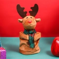 Detail of plush reindeer toy with red nose and checkered scarf on festive background - Small Rotating Reindeer Toy