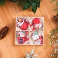 Detail of four festive wooden hot cocoa cup ornaments with Peppermint Mocha text - K1-3 Ice Cream Cacao Cup Set (12 Pcs)