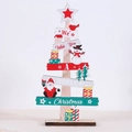 Close-up of wooden Christmas tree desk decor with festive snowman and Santa motifs - Santa and Snowman Style