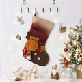 Rustic burlap Christmas stocking with plush reindeer and Merry Christmas text - F1-1 Classic Reindeer Sock