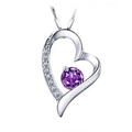 S925 sterling silver heart necklace with purple gemstone and pavé zircon accents - Purple Zirconia (Small Size/Pendant Only Without Chain)