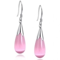 Elegante S925 sterling zilveren druppeloorbellen met roze maansteen hangers - Roze Kattenoog Stijl / Roze