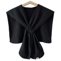 Elegante scialle nero in maglia da donna con un raffinato design a nodo anteriore - Nero