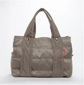 Quilted khaki grey nylon tote bag with reinforced handles and waterproof texture - Medium / Gray