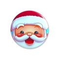 Close-up of a round tinplate Christmas badge featuring a colorful cartoon Santa Claus design - Christmas Badge 1-Santa Claus