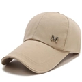 Khaki Leinwand Baseballkappe mit metallischem M-Logo und verlängertem Schirm - Einheitsgröße / Khaki