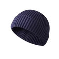 Dark blue knitted short beanie cap for men and women in minimalist hip hop style - One Size / Navy Blue