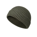Short knit docker hat in dark green ribbed wool, minimalist winter beanie style - One Size / Army Green