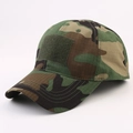 Tactical jungle camouflage baseball cap with front velcro patch area on white background - One Size / US Green Camouflage