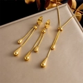Elegant gold stainless steel water drop jewelry set with adjustable Y-necklace and earrings - Golden Teardrop Style (N2770)