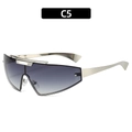 Futuristic shield sunglasses with silver metal frame and grey gradient lenses style C5 - Silver Frame Smoke Grey Lens (C5)