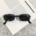 Retro small rectangular metal sunglasses with black frames and dark grey lenses - Black Frame Grey Lens