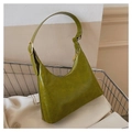 Detail of green faux leather shoulder bag with vintage texture and gold metal hardware - Green