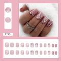 Short matte pink glitter snowflake press-on nails set with festive rhinestone accents - Z715 Glitter Snowflake (Glue Type)