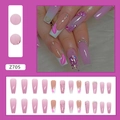 Roze gradiënt ballerina nepnagels met witte French tips en glitter lip patronen - Z705 Diamant Rode Lippen (Lijm Stijl)