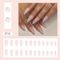 Unghie finte rosa sfumato con glitter francesi e strass, set di forma a mandorla - Rosa Nudo Aurora Francese (Z712)