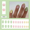Unghie finte giallo pastello e verde avocado, set da 24 pezzi di forma squadrata-ovale - Stile Francese Fresco (W865) / Tipo di Colla