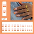 Matte orange French tip square false nails set for autumn fashion style W877 - W877 Autumn Sunset