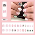 Pink and mint green press-on nails with alien and UFO motifs in a complete 24pc set - W878 Colorful Planet (Glue Style)