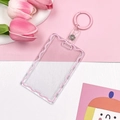 Sliding Transparent Cover With Pink Trim On The Card Holder + 2.7mm Leather Strip Pink Key Ring