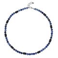 Men's beaded necklace with blue natural stone and black volcanic rock on white background - Sodalite Necklace