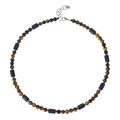 Detail view of 6mm tiger eye and lava stone beaded necklace with silver lobster clasp closure - Tiger Eye Necklace