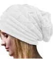 Women's white knitted beanie hat with classic cable pattern for winter outdoor warmth - White