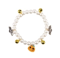 Elastic pearl pet collar with Halloween pumpkin pendant, bats, and golden bells - One Size / Smiling Pumpkin