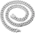 Silver iced out Cuban link pet collar with sparkling rhinestones for cats and dogs - 75cm / Silver