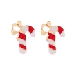 Detail view of candy cane Christmas studs with red white stripes and gold bows - Candy Cane