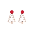 Detail view of gold Christmas tree stud earrings with festive red dot accents - Red Ball Christmas Tree