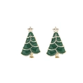 Close-up of green Christmas tree stud earrings with gold star and enamel finish - Dark Green Enamel Christmas Tree