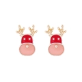 Detail of red and pink reindeer stud earrings in gold finish for Christmas holiday - Elk
