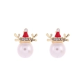 Detail of Christmas reindeer earrings with white pearls and gold antlers with red hats - Pearl Reindeer Head